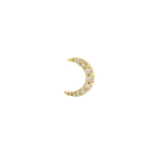 Three Stories Jewelry: SINGLE Pave  Moon stud ,14K Yellow Gold