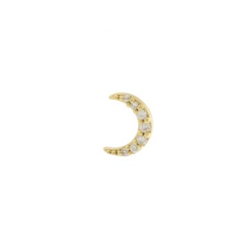 Three Stories Jewelry: SINGLE Pave  Moon stud ,14K Yellow Gold