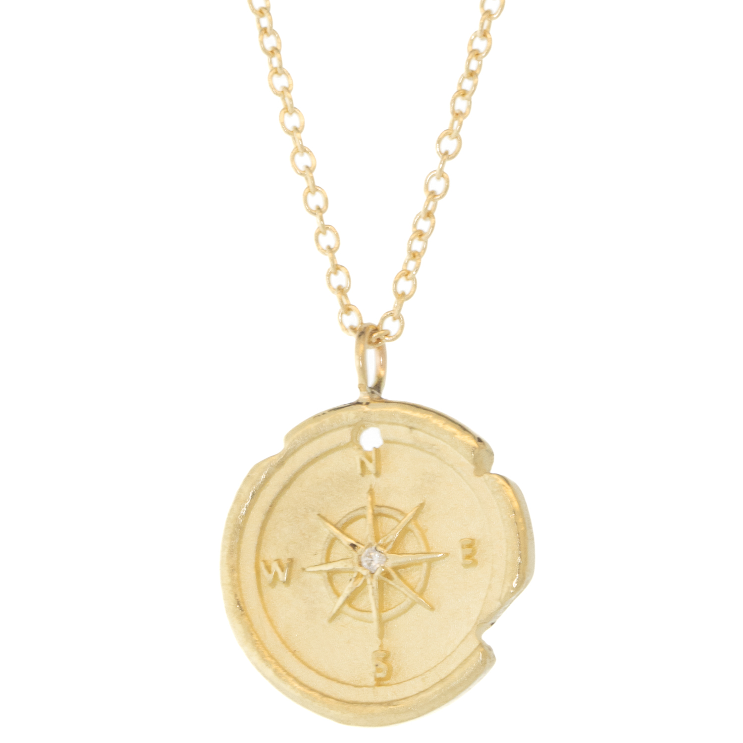 Robin Haley: Compass Artifact Necklace, 14K yg, 16", diamond tcw .01