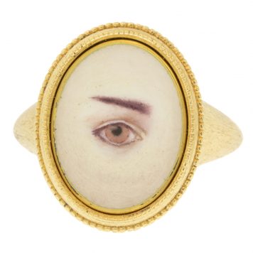 Erica Molinari: Ring,Small Oval Hand Painted vitreous enamel Lover eye- Open granule ring, Size 7, 3/4" at Widest Point