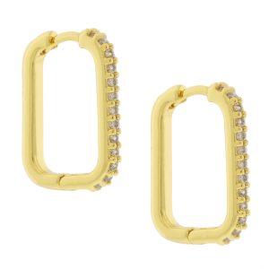 Tai: Earring, Gold Rectangular Hoop with CZ, 2x19x14mm