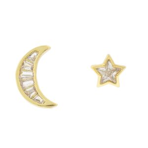 Tai: Earring, Gold Trim Mix Match Baguette Star and Moon Post