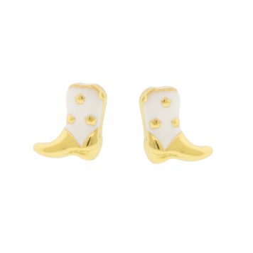Tai: Earring, Gold Western Boot with White Enamel