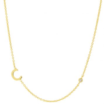 Tai: Gold Simple Chain C Initial Necklace with Three CZ
