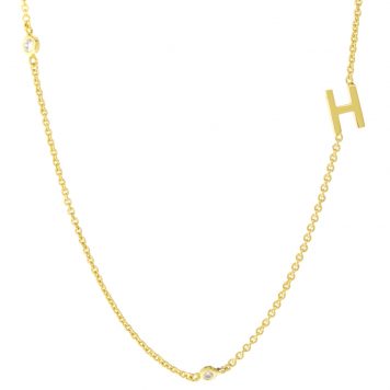 Tai: Gold Simple Chain H Initial Necklace with Three CZ