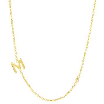 Tai: Gold Simple Chain M Initial Necklace with Three CZ