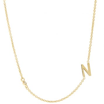 Tai: Gold Simple Chain N Initial Necklace with Three CZ