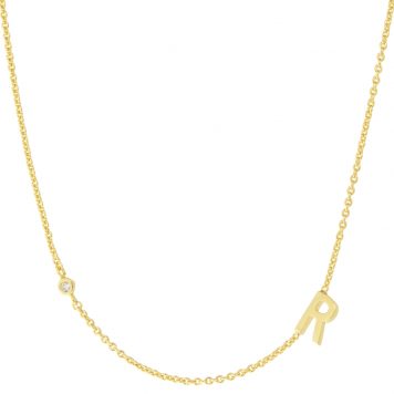 Tai: Gold Simple Chain R Initial Necklace with Three CZ