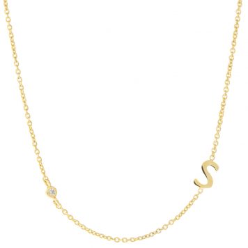 Tai: Gold Simple Chain S Initial Necklace with Three CZ