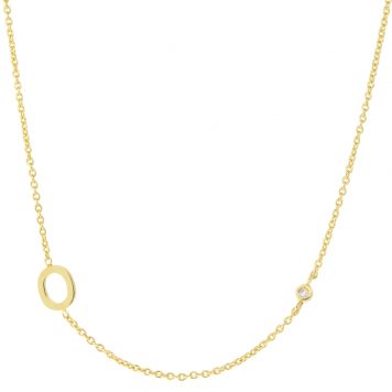 Tai: Gold Simple Chain O Initial Necklace with Three CZ