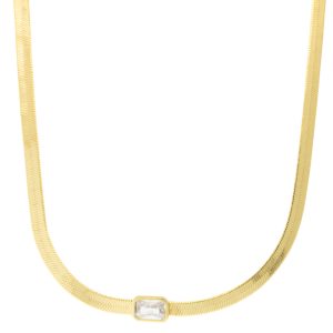Tai: Necklace, Herringbone Chain with Clear Glass