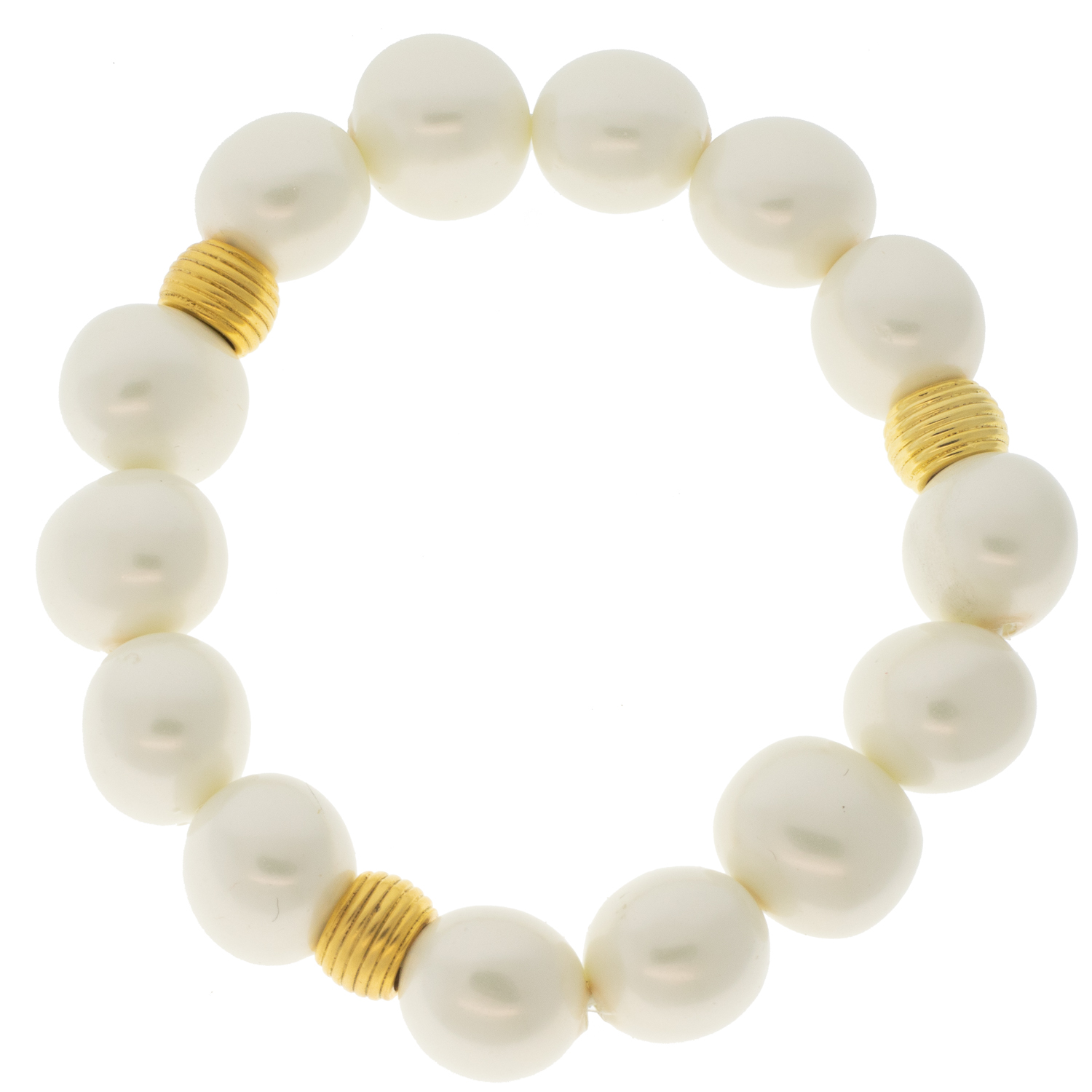 Catherine Canino: Medium Pebble. pearl stretch bracelet with gold details, white