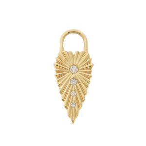 Three Stories Jewelry: SINGLE,Ruffled Heart charm,0.03tcw diamond,14k yellow gold, measures 11/16" x 1/4"