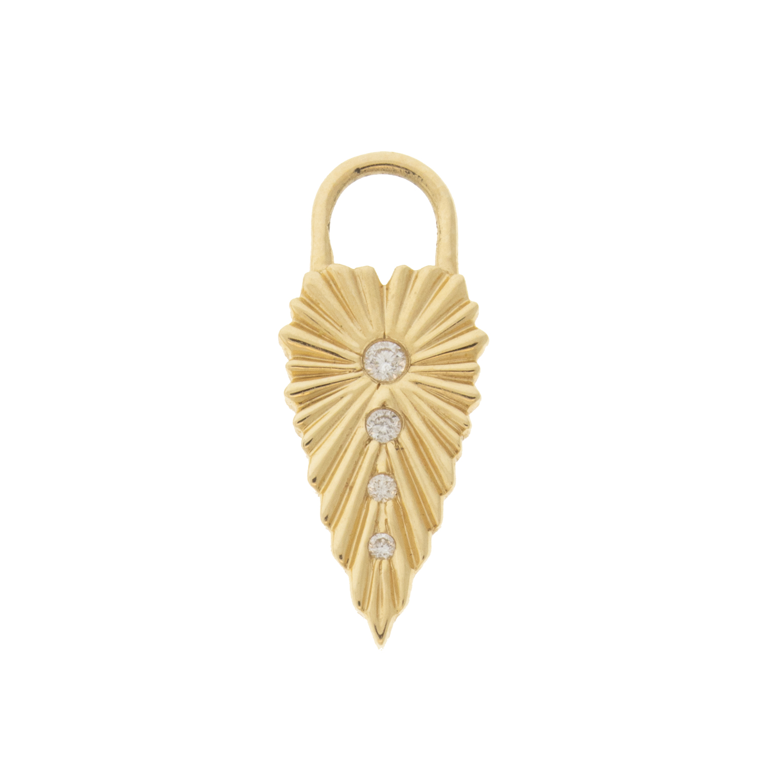 Three Stories Jewelry: SINGLE,Ruffled Heart charm,0.03tcw diamond,14k yellow gold, measures 11/16" x 1/4"