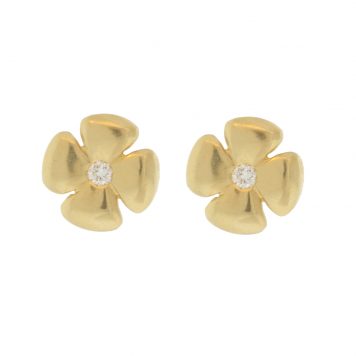Kaylin Hertel: Pair- Small 14k Flower Studs W/ Center Diamond