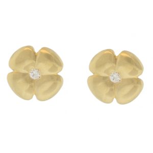 Kaylin Hertel: Pair-Large 14k Flower studs w/center diamond
