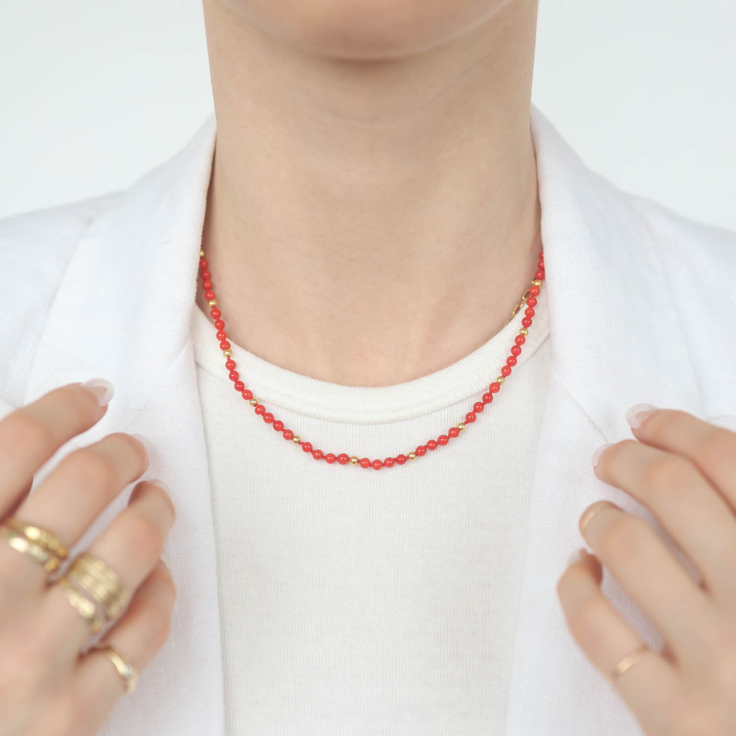 Alison Shiboski: Necklace, coral & 18k gold beads