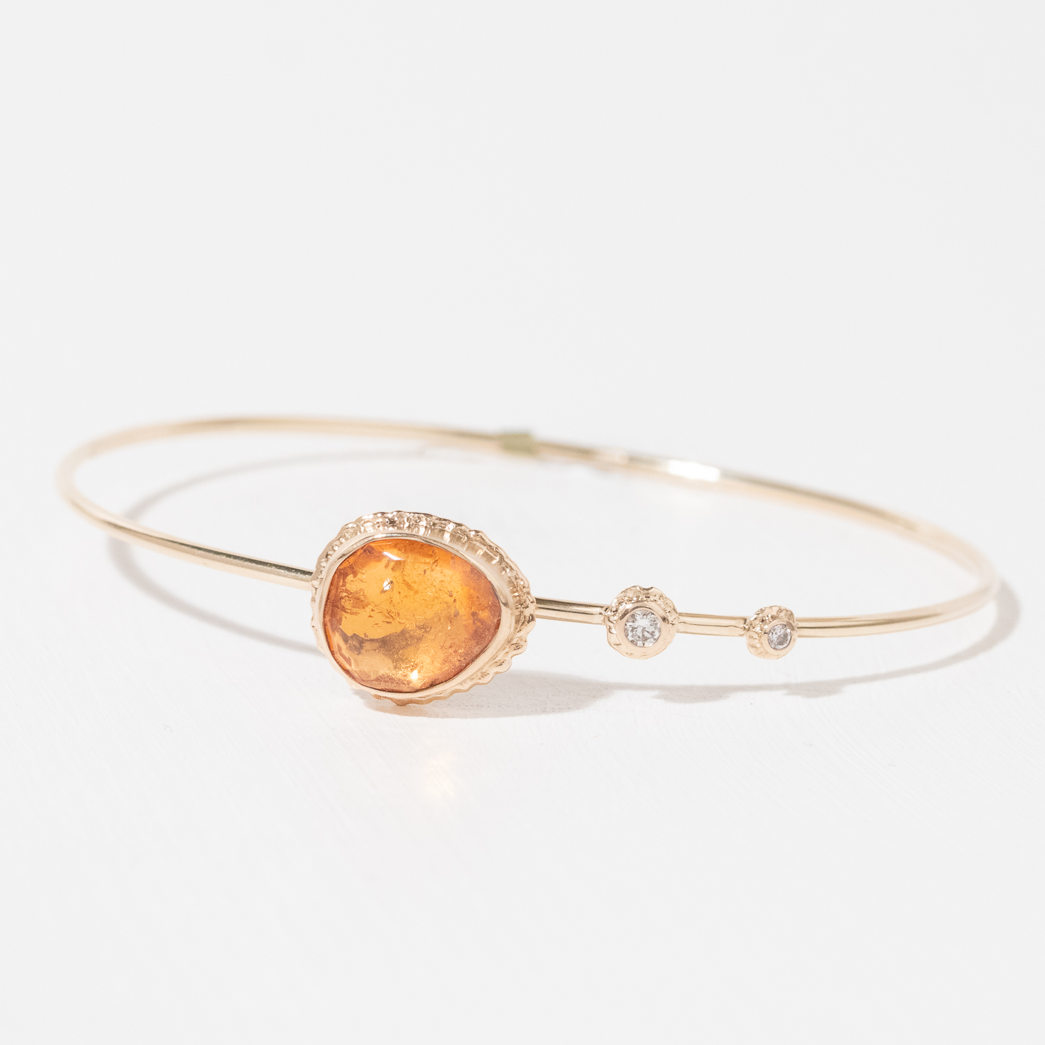 Jamie Joseph Trunk Show:14K Gold Bracelet w/ Asymmetrical Faceted SPESSARTITE on Ruffled Platform w/ Two Diamond Accents (0.085 TCW)