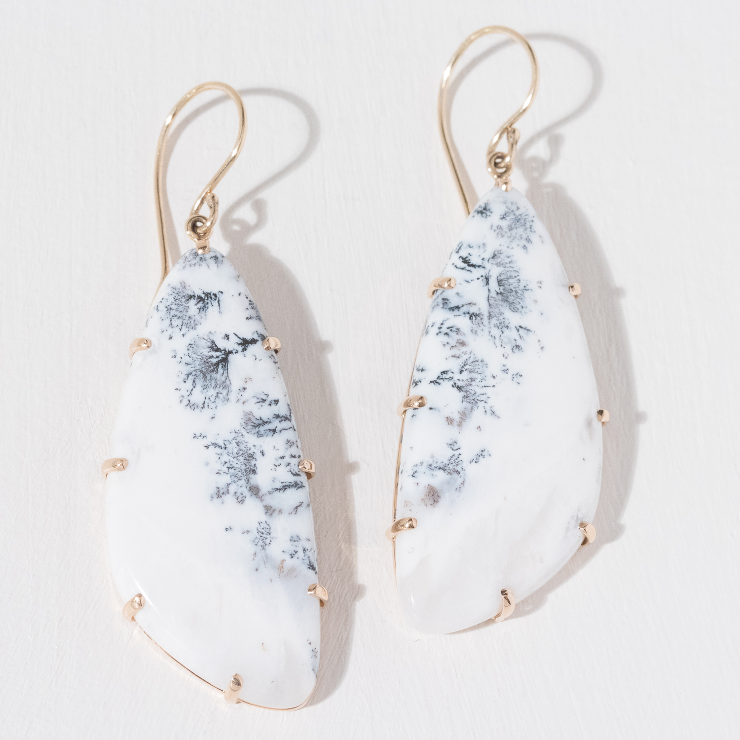 Jamie Joseph Trunk Show:14K Gold Prong Earrings w/ Large Asymmetrical Smooth DENDRITIC OPAL