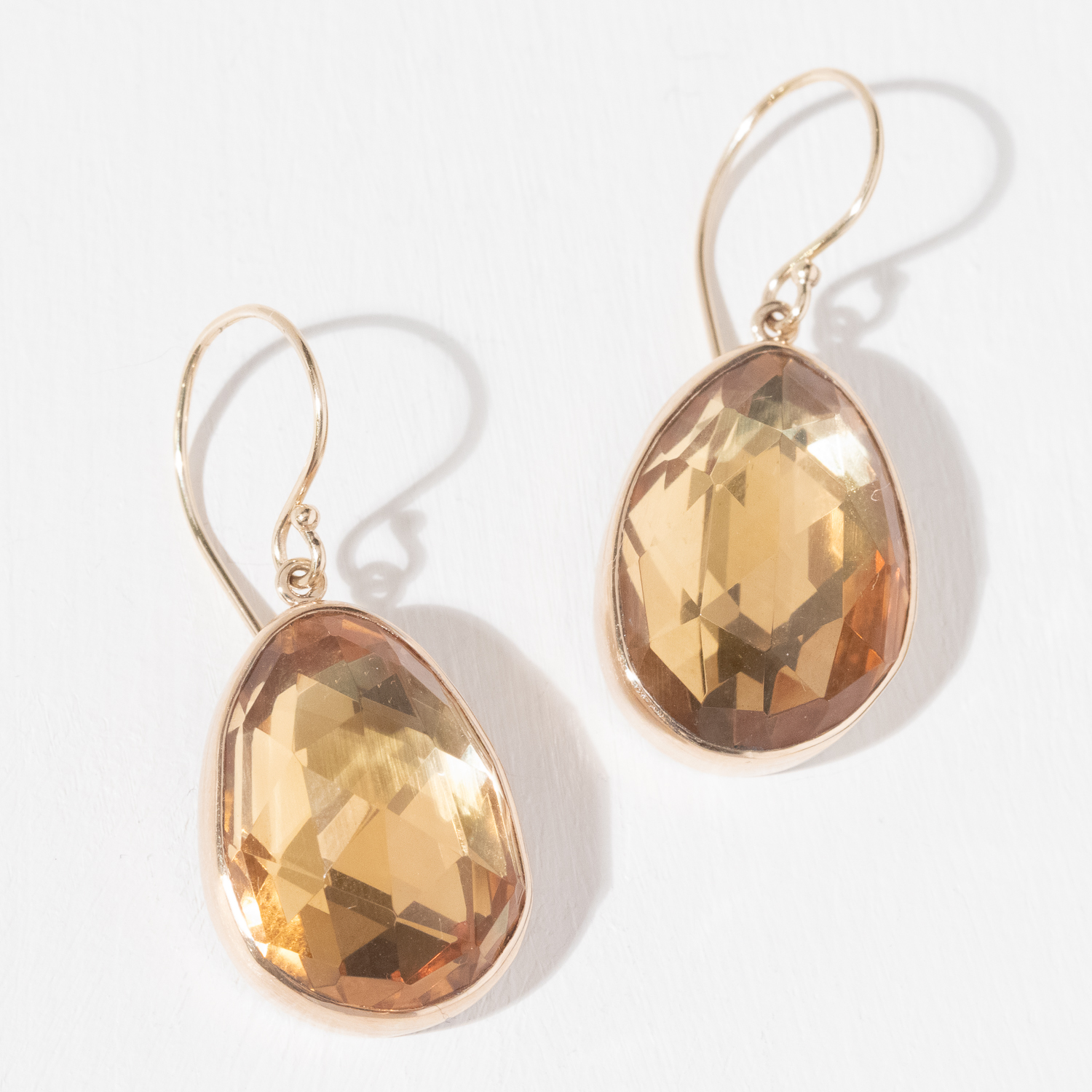 Jamie Joseph Trunk Show:Sterling & 14K Gold Earrings w/ Asymmetrical Rose Cut CITRINE in Sterling Backed Gold Bezel