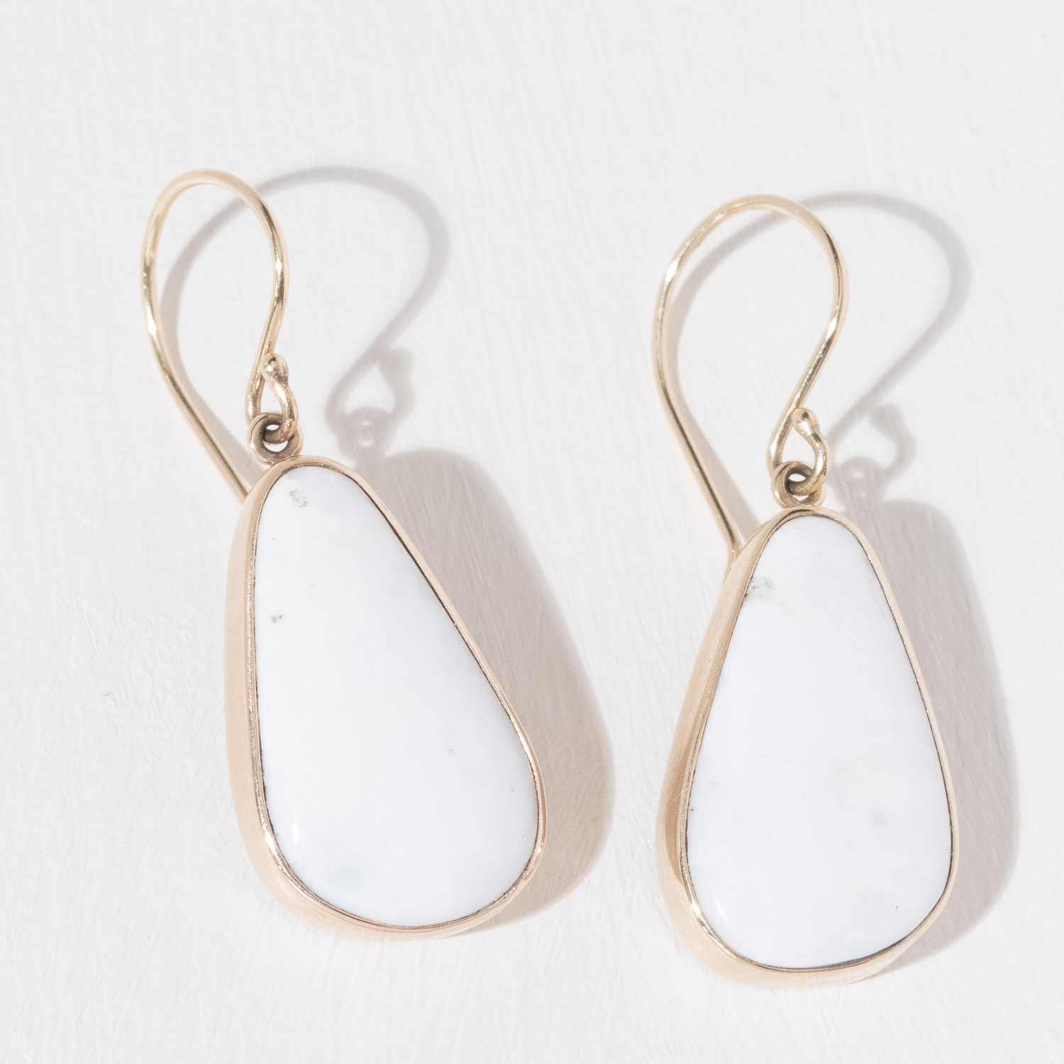 Jamie Joseph Trunk Show:Sterling & 14K Gold Earrings w/ Asymmetrical Smooth WHITE BUFFALO TURQUOISE in Sterling Backed Gold Bezel