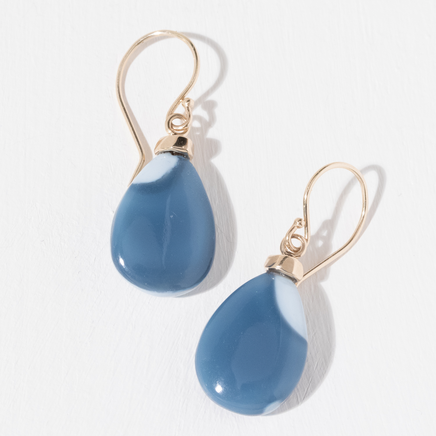 Jamie Joseph Trunk Show:14K Gold Earrings w/ Smooth Teardrop INDIAN BLUE OPAL & Boulder Cap