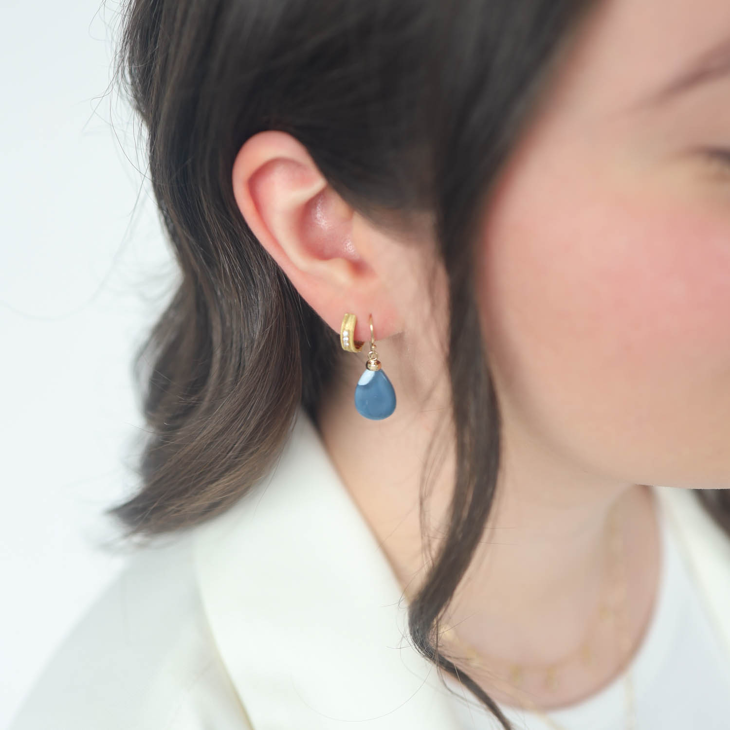 Jamie Joseph Trunk Show:14K Gold Earrings w/ Smooth Teardrop INDIAN BLUE OPAL & Boulder Cap