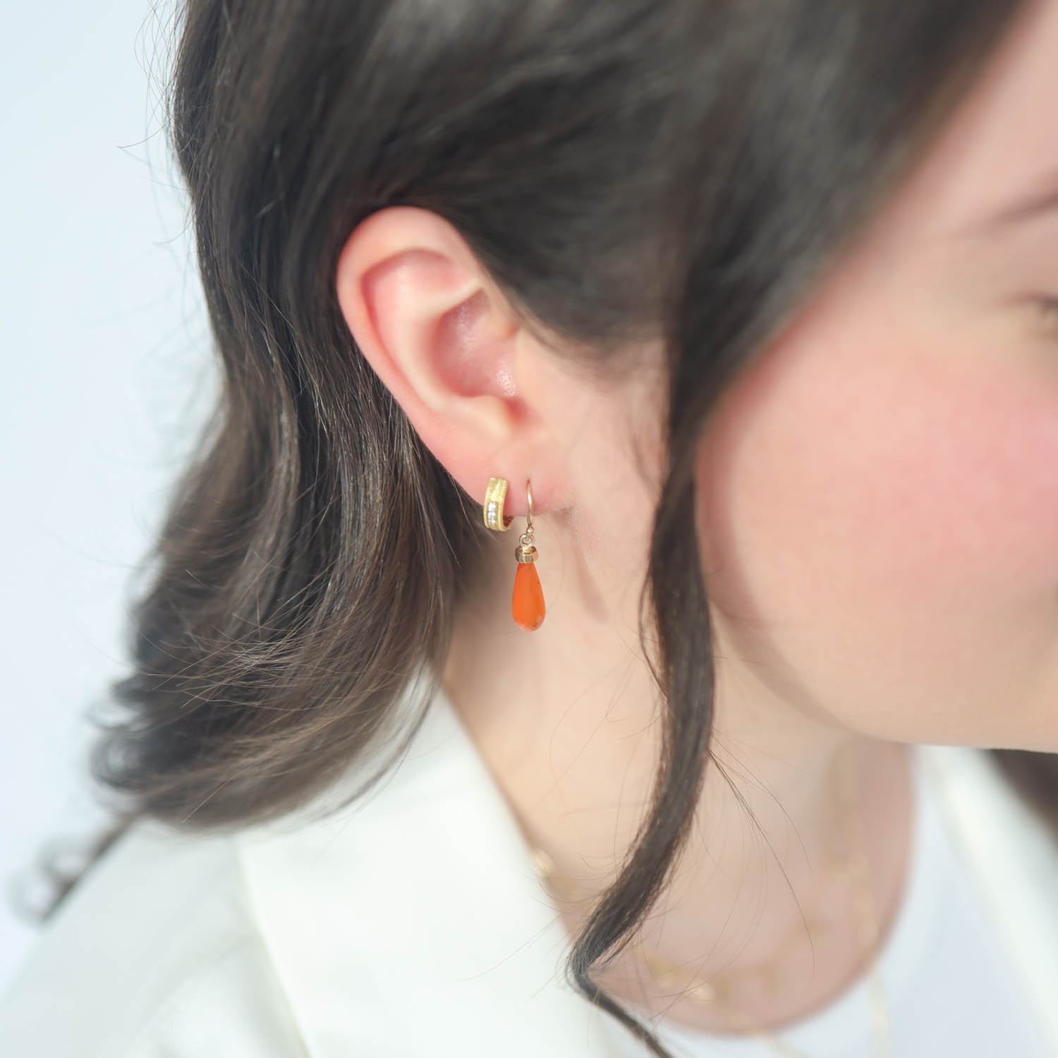Jamie Joseph Trunk Show:14K Gold Earrings w/ Short Faceted ORANGE CHALCEDONY Bottle & Boulder Cap