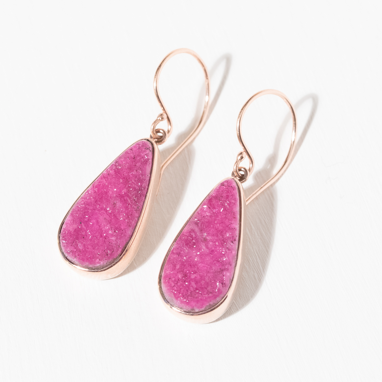 Jamie Joseph Trunk Show:Sterling & 14K Rose Gold Earrings w/ Teardrop COBALT CALCITE DRUSY in Sterling Backed Gold Bezel