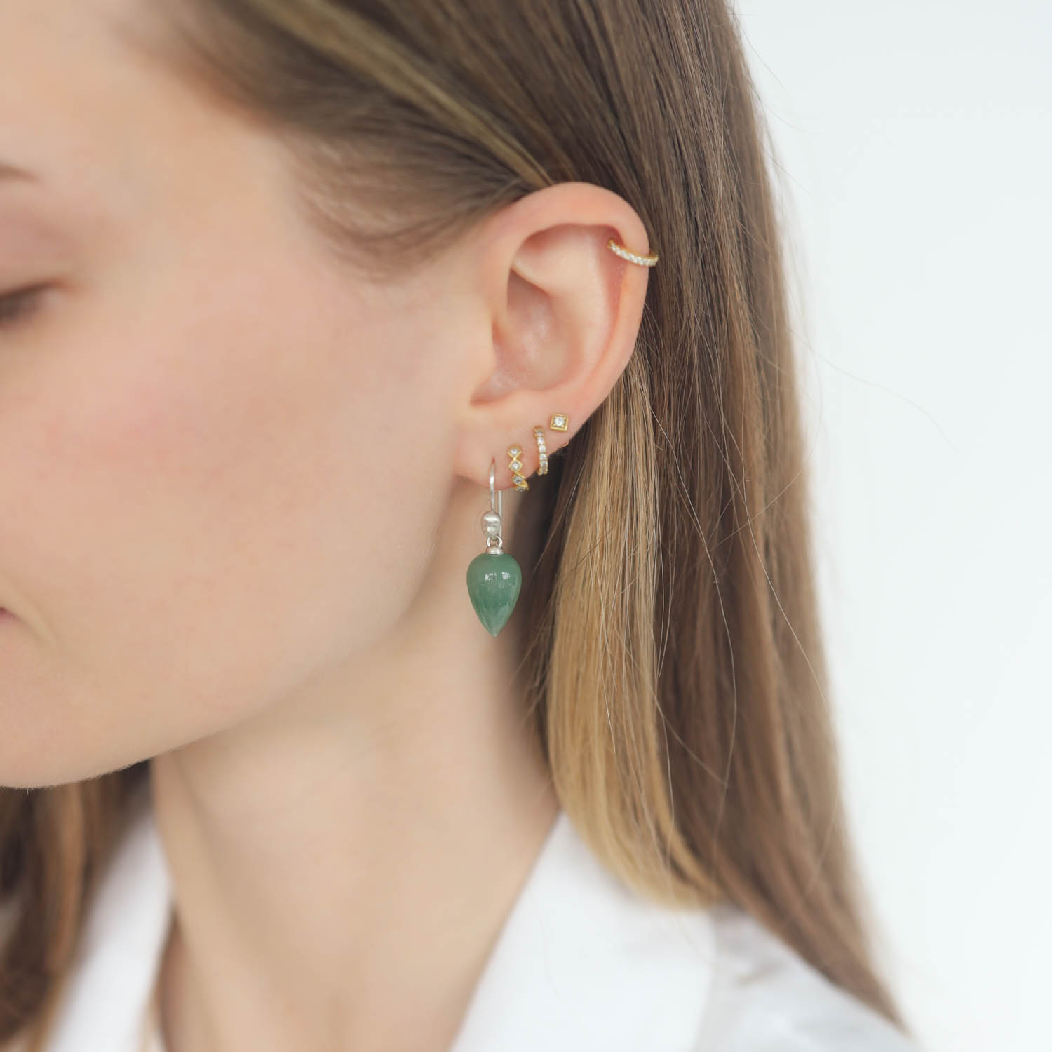 Hannah Blount: Aventurine Figurehead Cameo Earrings, Bright SS