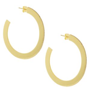 Tai: Large Gold Plate Thick Side Hoops, CZ
