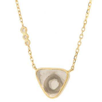 Celine Daoust: Necklace,14k Yellow gold,Rose cut grey diamond slice,Triangle shape,3 diamonds on chain