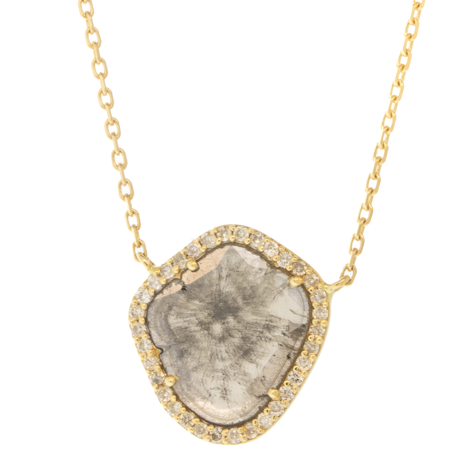 Celine Daoust: Necklace,14k Yellow gold,STELLA,Rose cut grey diamond slice,brilliant white diamonds,one of a kind