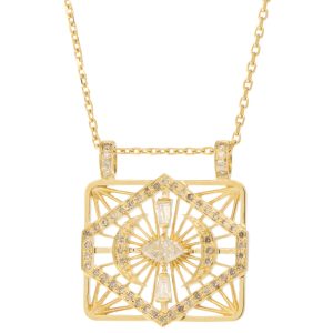 Celine Daoust:Necklace,Neck Plate with 2 diamond Triangles and 2 Moons,14k YG
