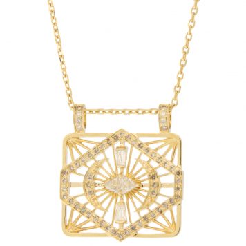 Celine Daoust:Necklace,Neck Plate with 2 diamond Triangles and 2 Moons,14k YG