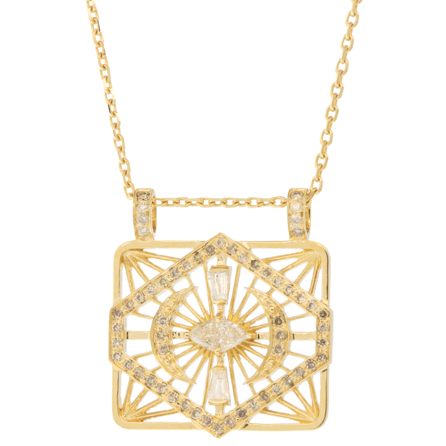 Celine Daoust:Necklace,Neck Plate with 2 diamond Triangles and 2 Moons,14k YG