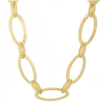 Ray Griffiths: Oxidized silver chain with double sided 18k yellow gold crownwork disc links and lilypad clasp 18"