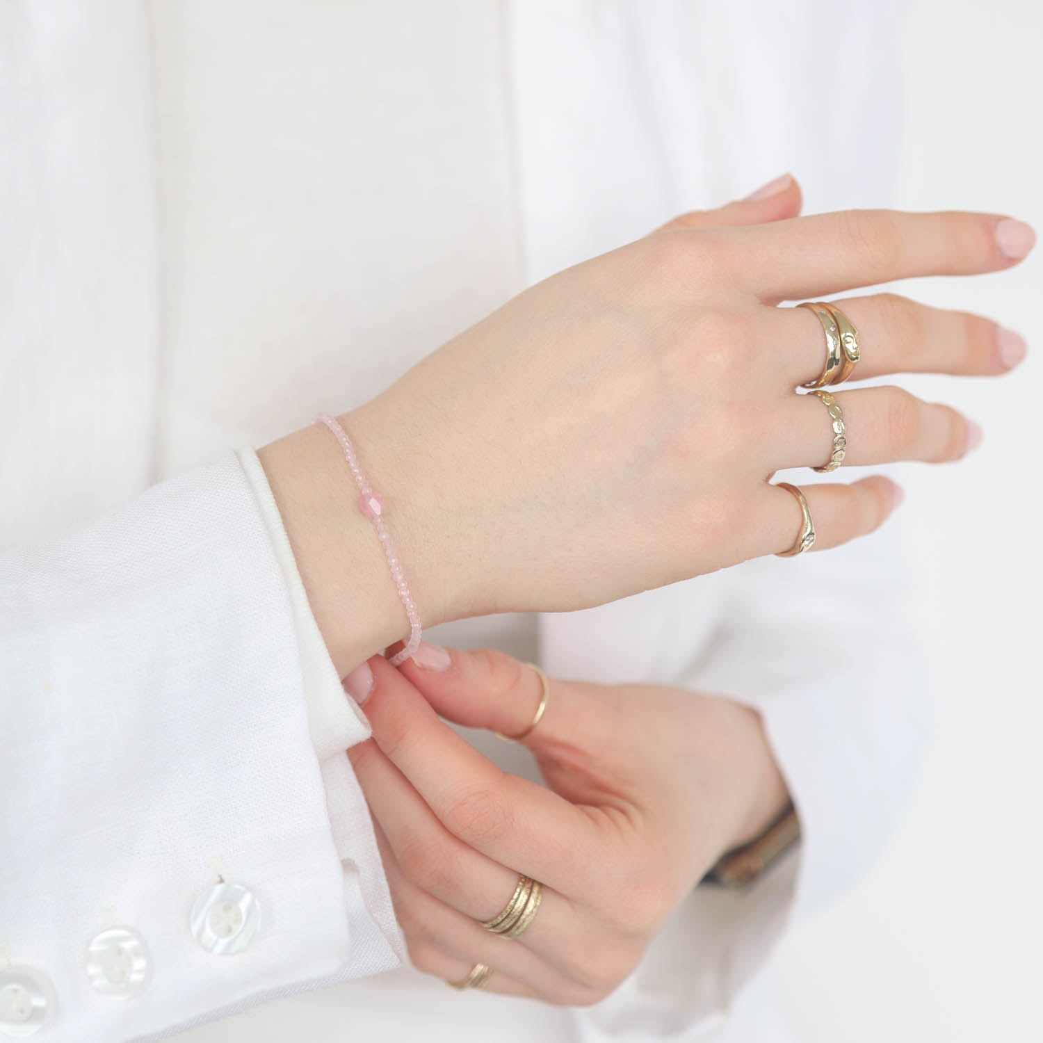 Margaret Solow : Bracelet,SS,Rose quartz and Pink spinel,5