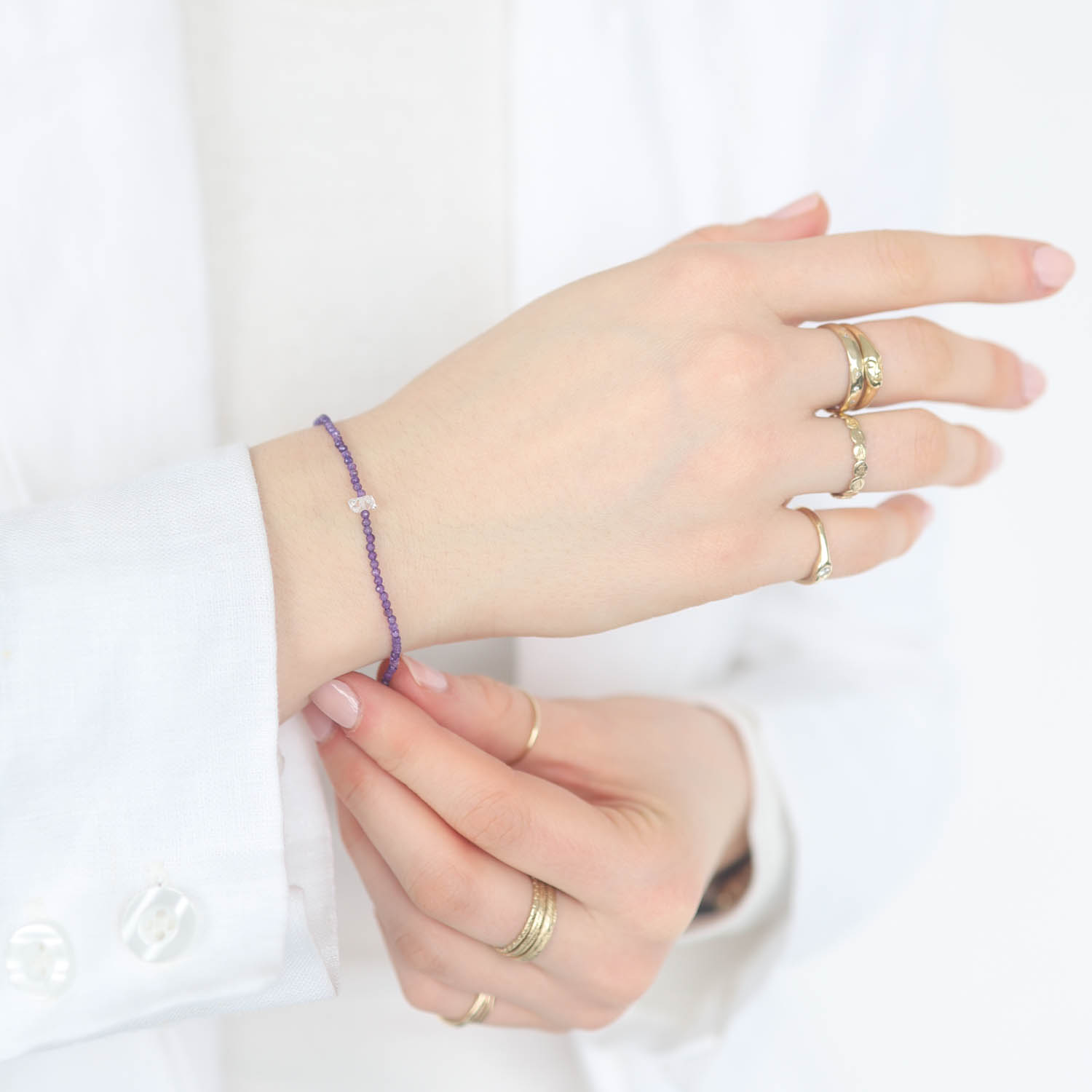 Margaret Solow : Bracelet,SSAmethyst & Herkimer,14