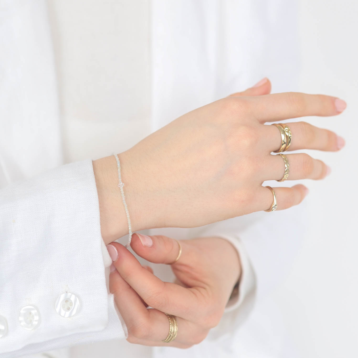 Margaret Solow : Bracelet,SS, aquamarine and herkimer,41