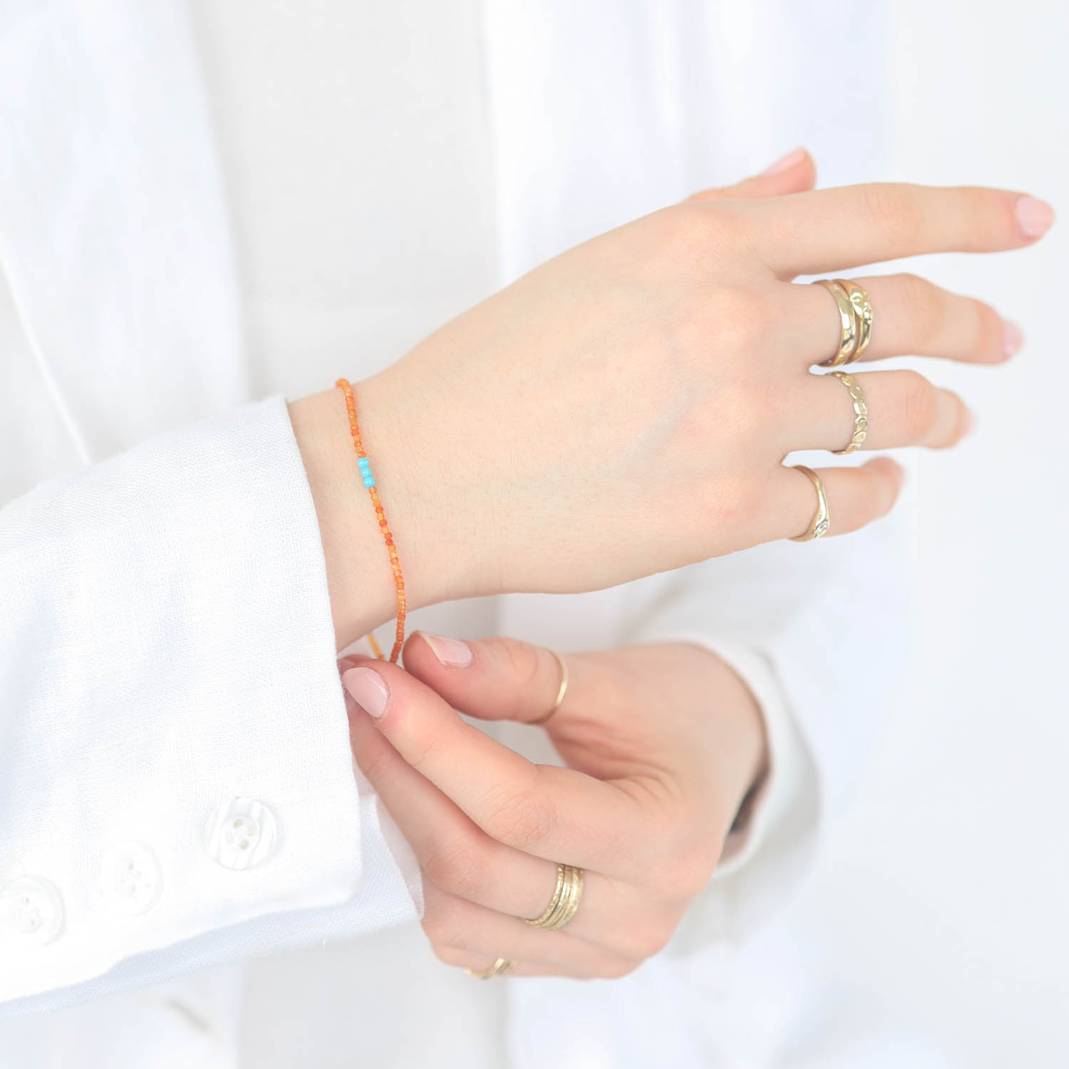 Margaret Solow : Bracelet,SS,Carnelian & turquoise,34