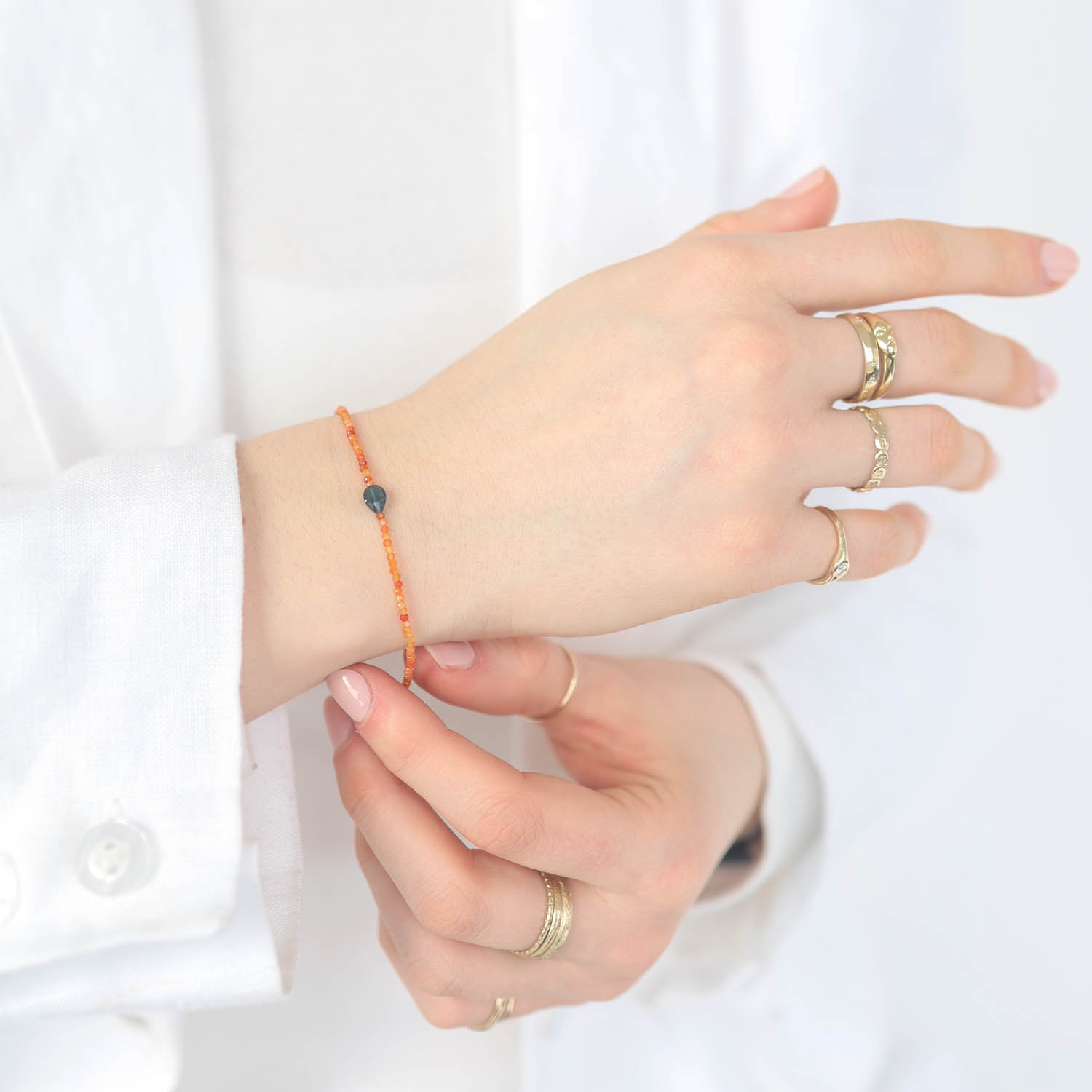 Margaret Solow : Bracelet,SS,carnelian and tourmaline,36