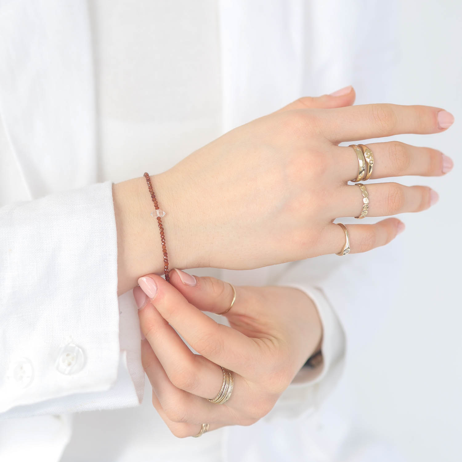 Margaret Solow : Bracelet,SS,Hessonite garnet and herkimer,37