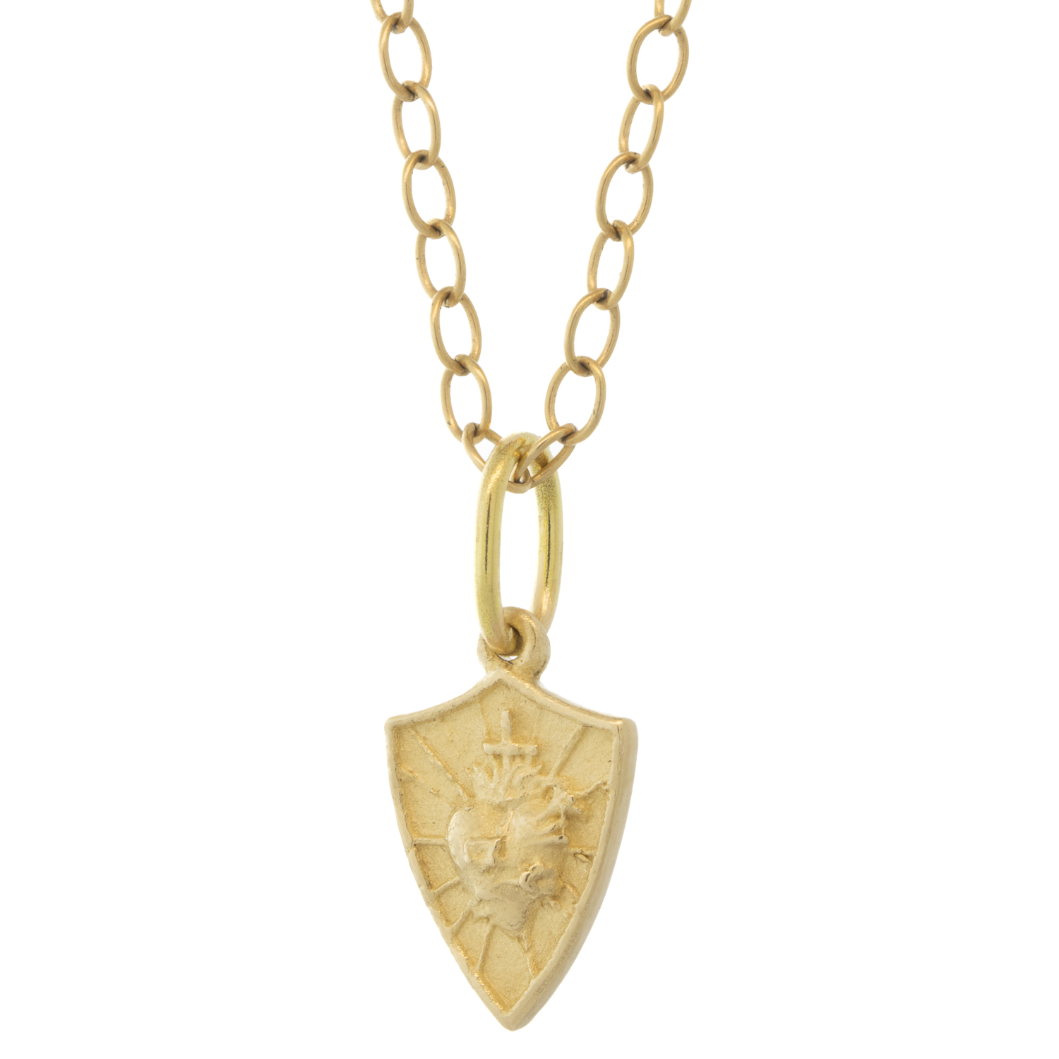 Erica Molinari Trunk Show: Charm,14k Small shield shape heart -'Life', 7/8" x 3/8" including bail
