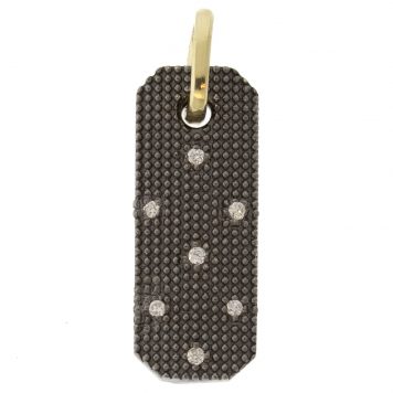 925SUNEERA: Mini bar pendant,CYD,Black rhodium finish ss w/scattered white diamonds 0.08cts ,gold bail