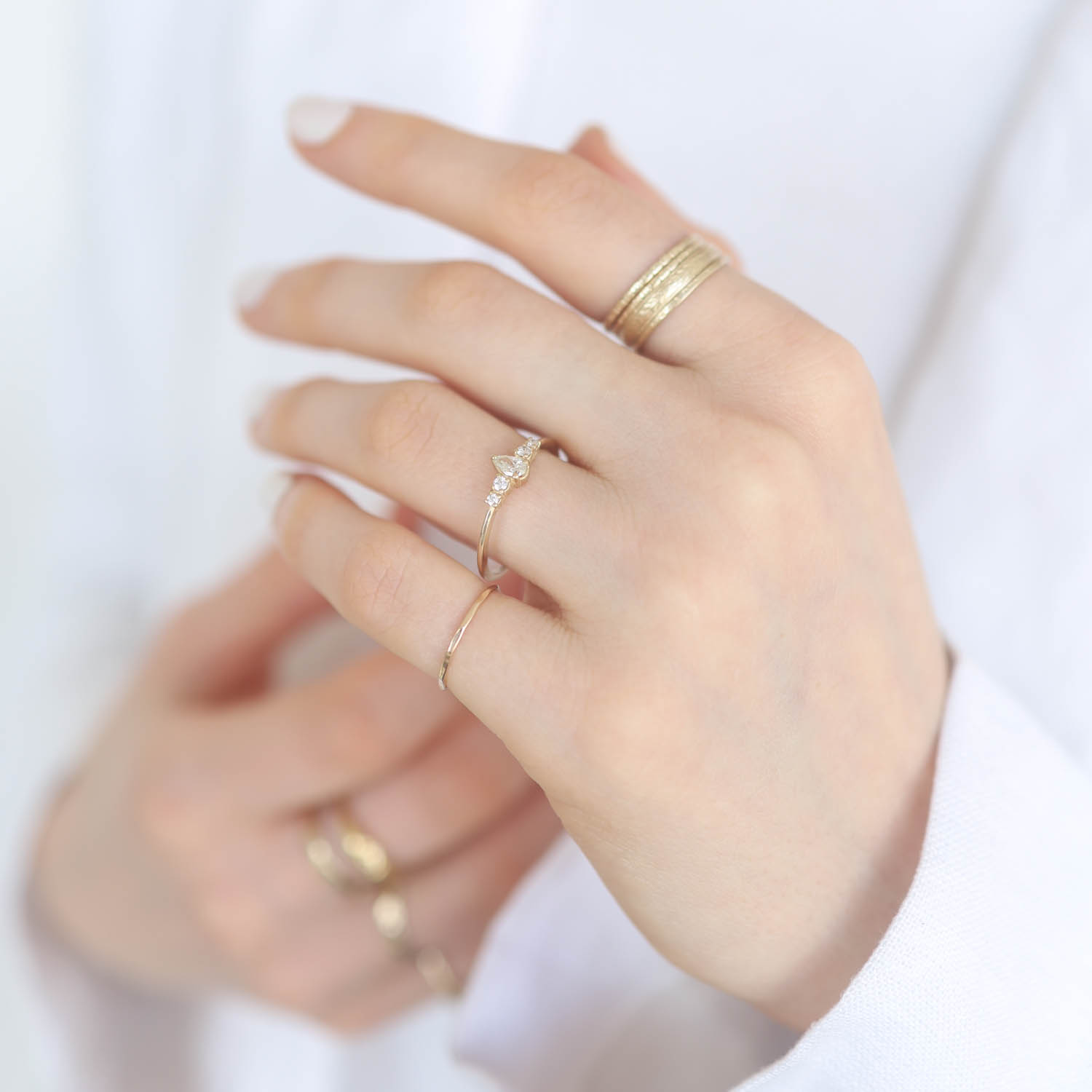 Robin Haley: Ring, 14K, Diamond Pear & Brilliant, .24TCW
