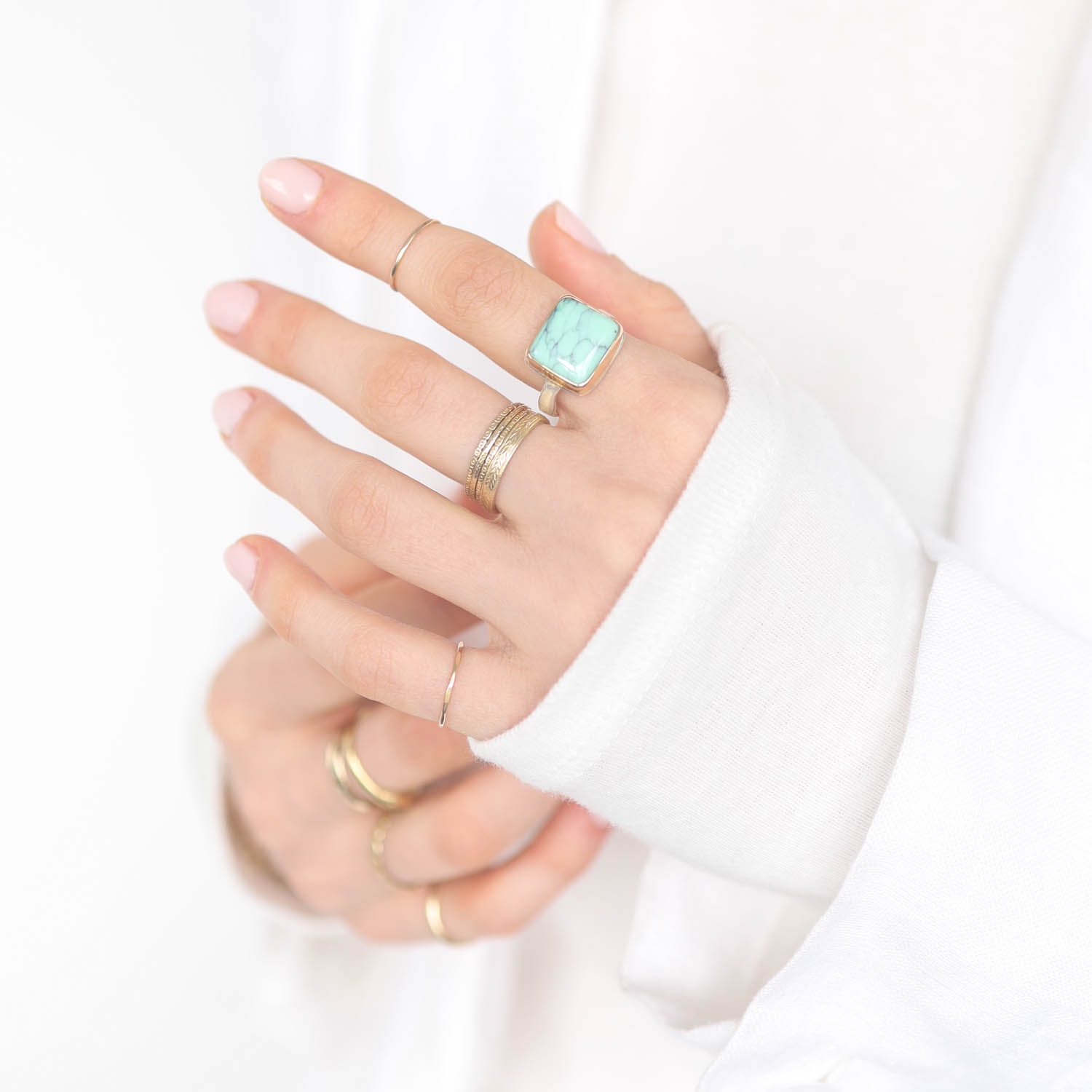 Jamie Joseph: Sterling & 14K Gold Ring w/ Small Rectangular EMERALD ROSE VARISCITE on Eroded Live Edge Band, Size 7, 7/16" x 1/2"