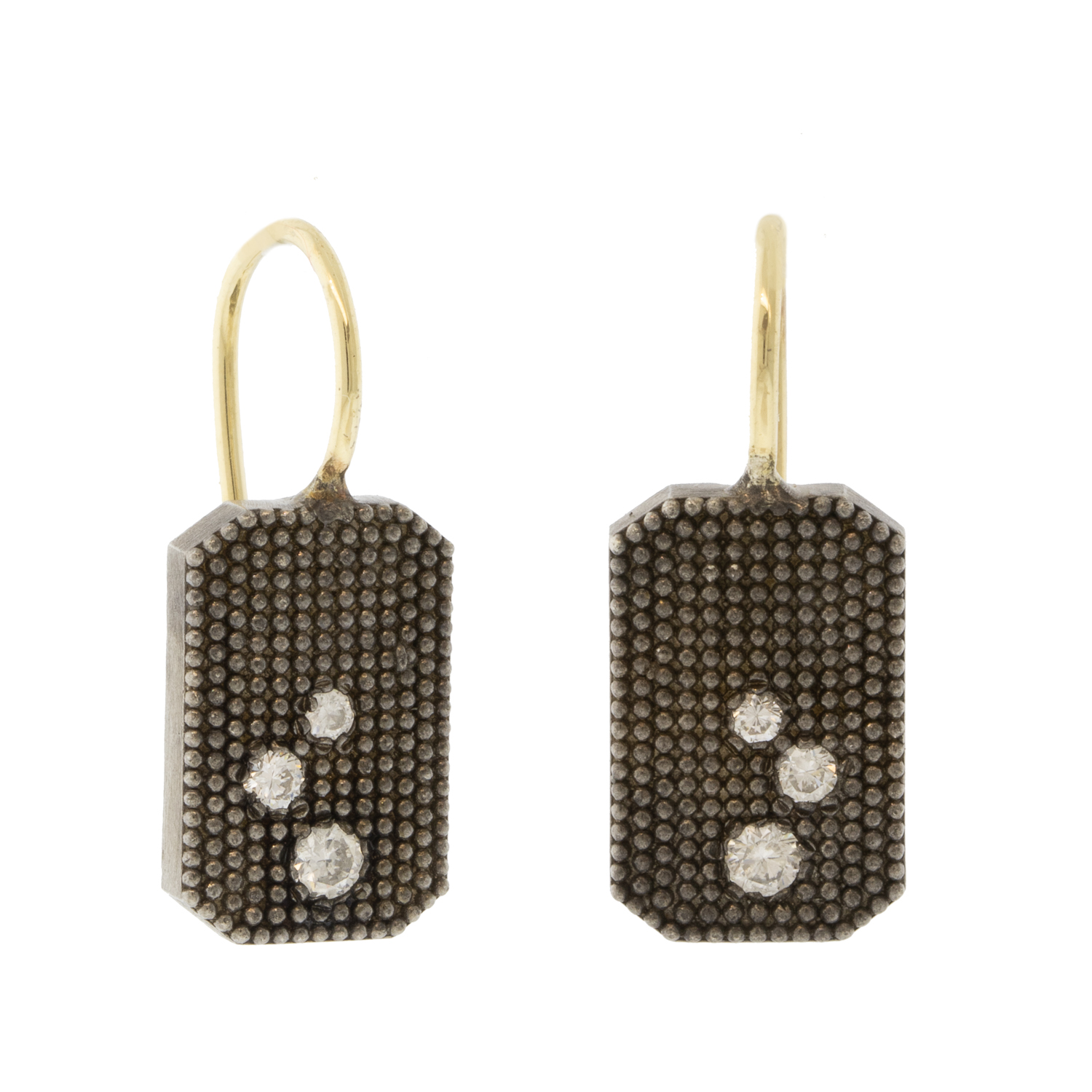 925SUNEERA: Earrings,La Petite,TOBY,Black rhodium finish textures ss,3 white diamonds ,0.08cts,14k earwires