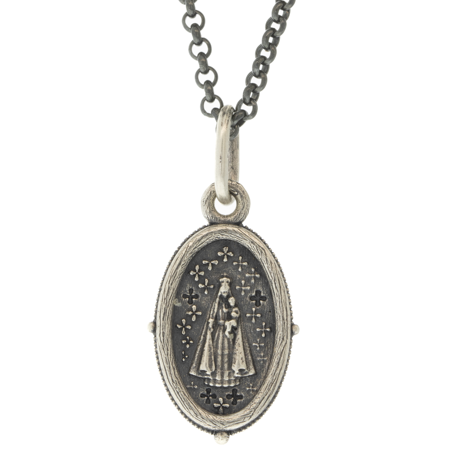 Erica Molinari Trunk Show: Charm, Small Oval Mary Magdalene, "Faith", Sterling silver, Measures 1 1/8 x 1/2 including bail