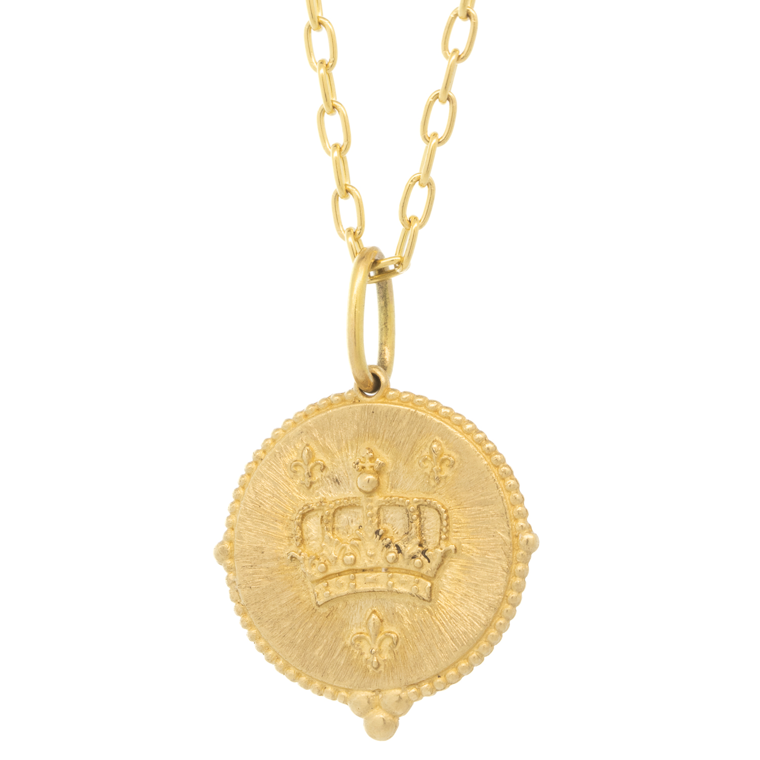 Erica Molinari Trunk show : 14K large round Crown- "Beauty awakens the soul to act'", 1 1/16" x 3/4" including bail